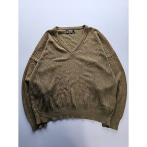 Vintage 1980s Warren Classic Acrylic Cable Knit V-neck Sweater Green XL‎